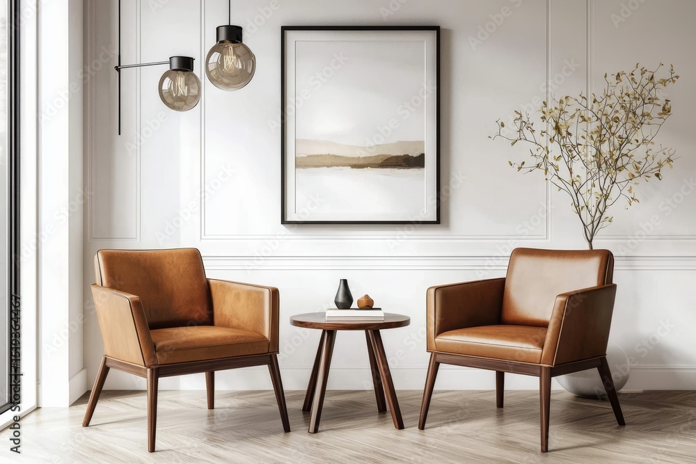 Artwork frame mock-up displayed in a contemporary living space. Artwork frame mock-up displayed in a contemporary living space.