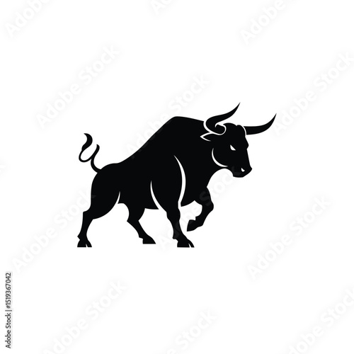 Powerful Black Bull Silhouette Illustration on White Background for Design Projects