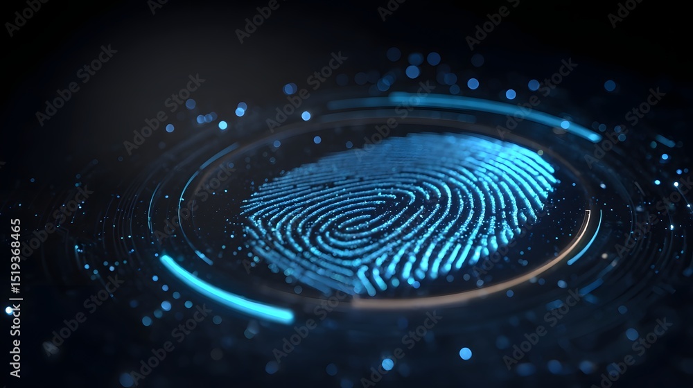 Fototapeta premium Futuristic fingerprint scanner with a glowing biometric security interface