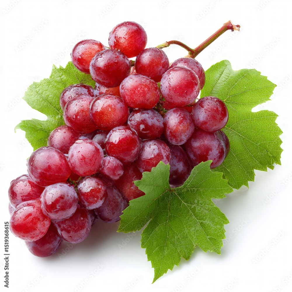 Fototapeta premium Red Grapes Cluster On White Background