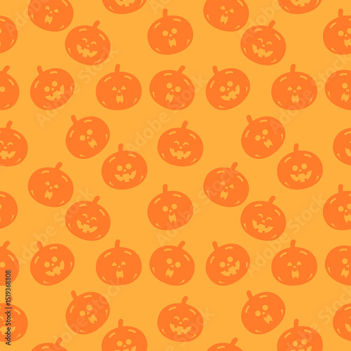 Seamless pattern Orange Halloween Jack-o'-Lantern cute cartoon emoticon character graphic icon Illustration on yellow background
