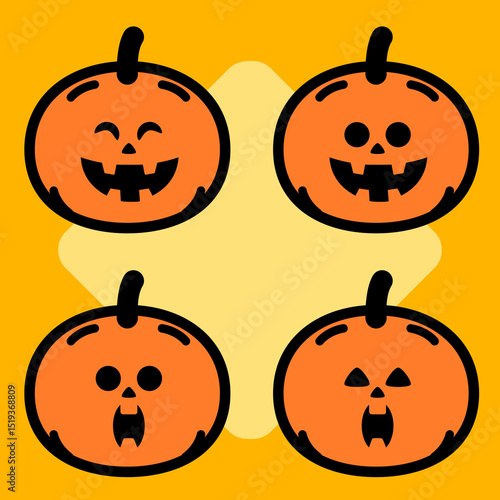 Orange Halloween Jack-o'-Lantern cute cartoon emoticon character graphic icon Illustration