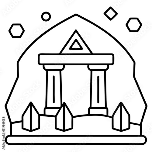 Ancient ruins with runes line art vector illustration 