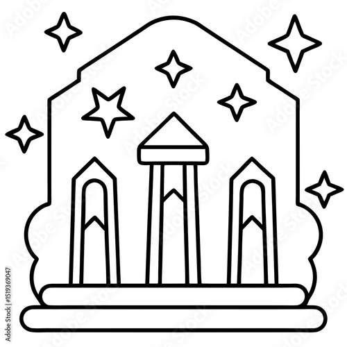 Ancient ruins with runes line art vector illustration 