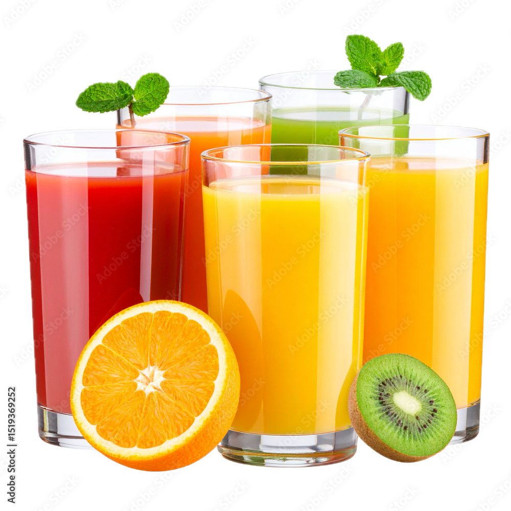 set for Fresh fruit juices in glasses on a transparent background set for Fresh fruit juices in glasses on a transparent background