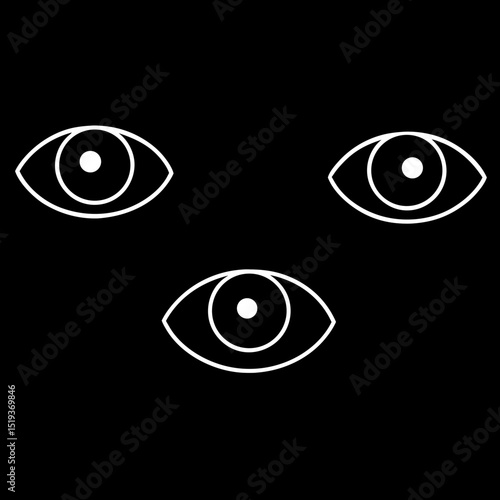 Floating eyes in darkness line art vector illustration 