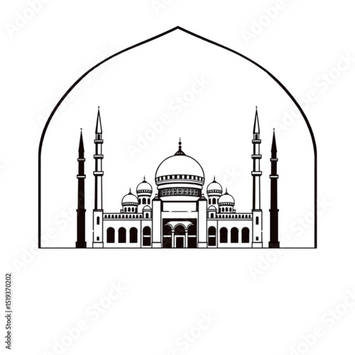 Elegant mosque silhouette in arch graphic design