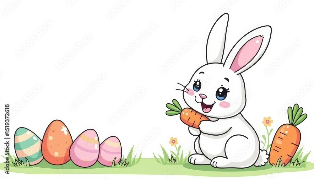 Obraz premium Adorable Easter bunny coloring page featuring a cute bunny with carrots Perfect for kids' crafts and Easter activities , page, adorable, coloring book