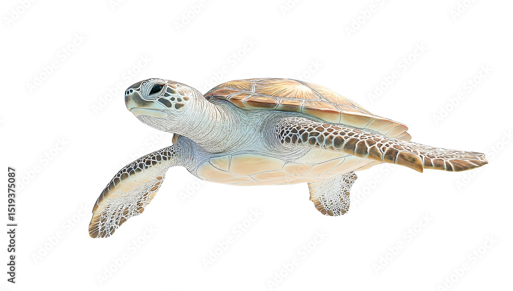 Naklejka premium Green sea turtle swimming in ocean water isolated on transparent PNG