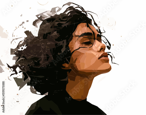 A brooding biracial woman. Vector illustration