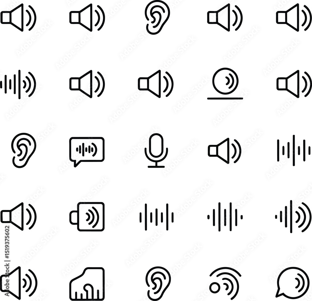 Fototapeta premium Collection of 25 Minimalist Sound and Audio Icons