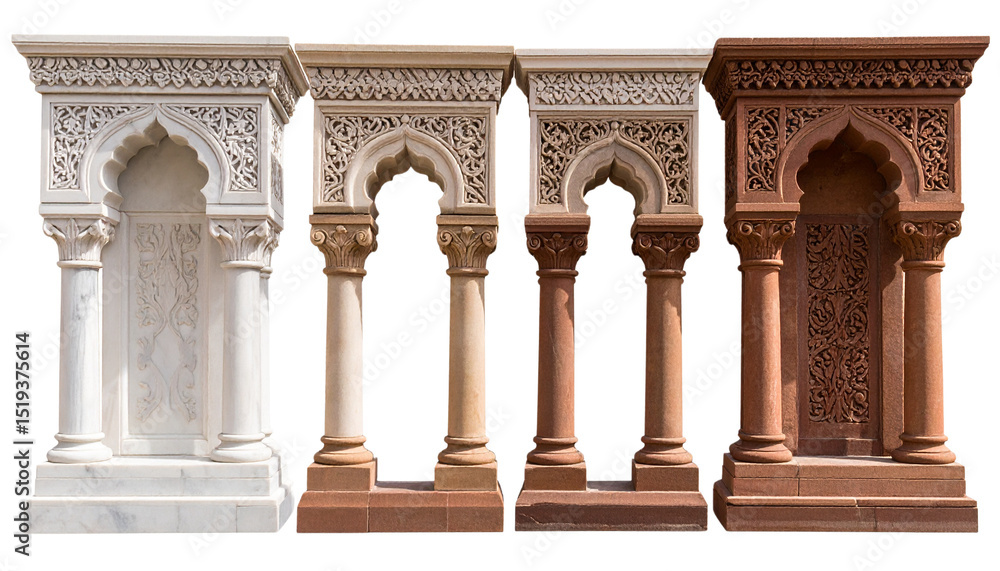 Fototapeta premium ornate decorations using materials like red sandstone and white marble isolated on transparent background.