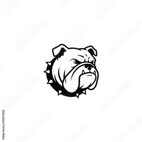 Bold Bulldog Head with Spiked Collar in Black and White Illustration