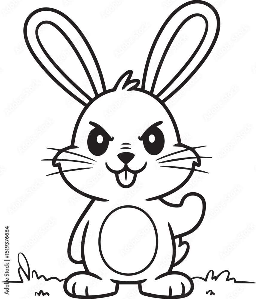 Fototapeta premium Cute cartoon bunny rabbit illustration black and white