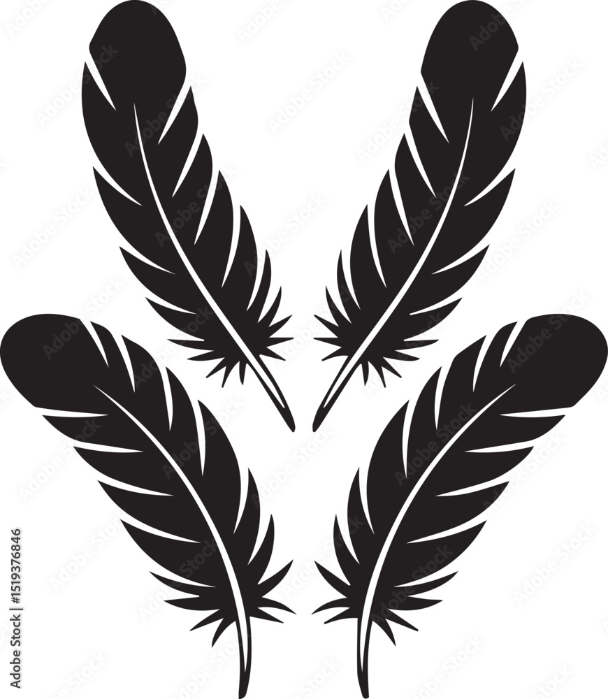 Obraz premium Four black silhouettes of bird feathers design