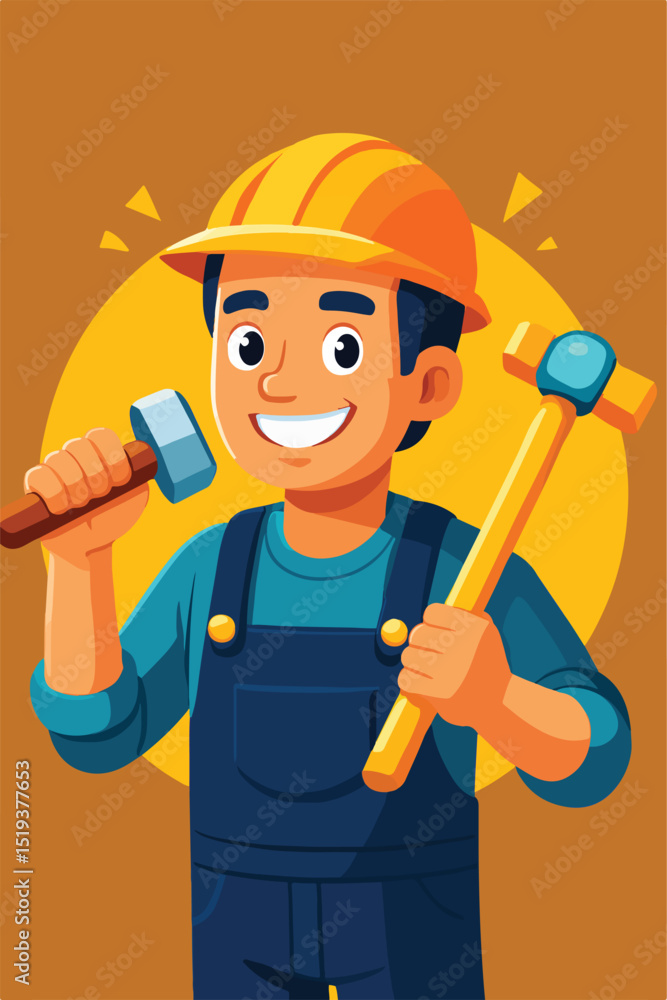 Handyman Hammer Cartoon Man DIY Carpenter Builder Handyman Hammer Cartoon Man DIY Carpenter Builder