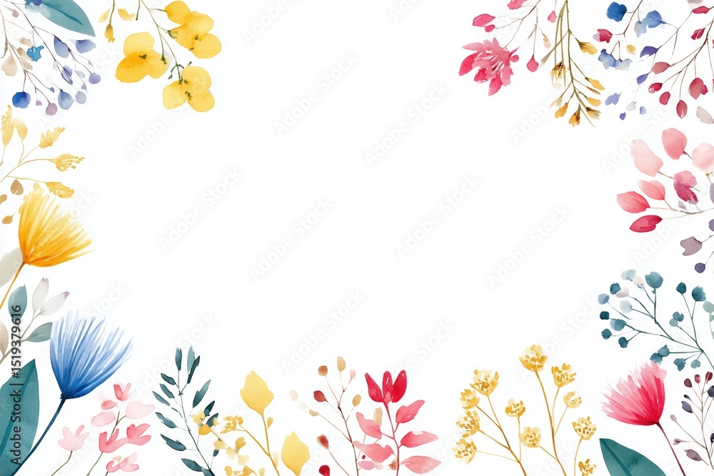 Vibrant wild flowers create a decorative frame around an empty space perfect for text or artwork Vibrant wild flowers create a decorative frame around an empty space perfect for text or artwork