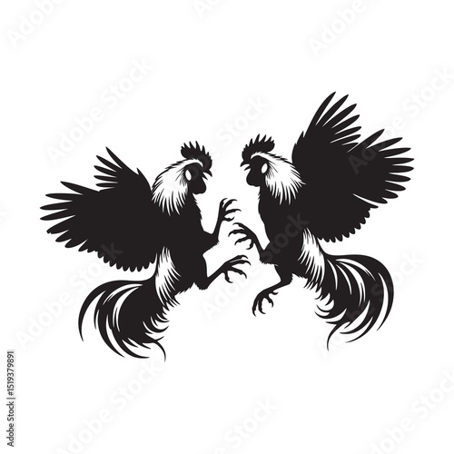 vector silhouette of a fighting rooster