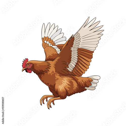 vector illustration of a hen in flight