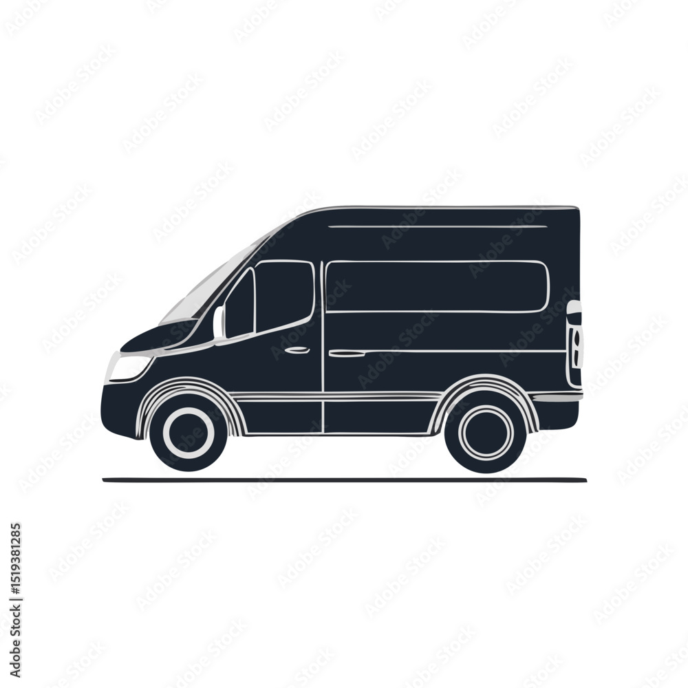 Black Passenger Van Vehicle Silhouette Symbol Icon Transportation Icon, Side View Illustration Black Passenger Van Vehicle Silhouette Symbol Icon Transportation Icon, Side View Illustration
