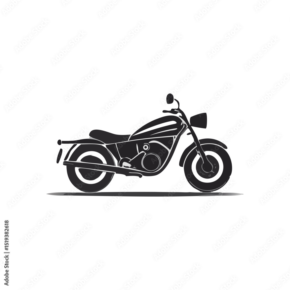 Stylish Motorcycle Illustration Vehicle Silhouette Symbol Icon Black and White Cruiser Design