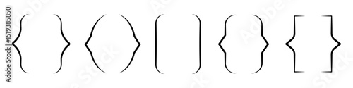 Text brackets, braces, quote, text box icons set