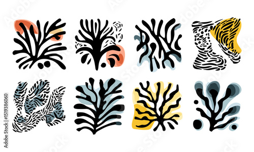 Wallpaper Mural Contemporary abstract organic elements, Matisse style shapes with nature influence, vector illustration, retro naive stickers, creative design for posters, modern art motifs, artistic irregular forms. Torontodigital.ca