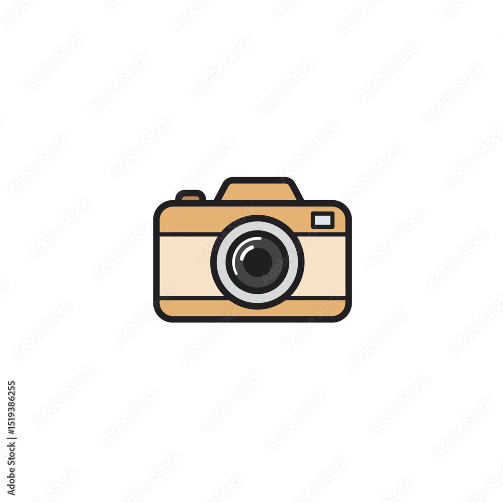 Cute Camera Icon Illustration with a Tan Color Palette and Black Outline Cute Camera Icon Illustration with a Tan Color Palette and Black Outline