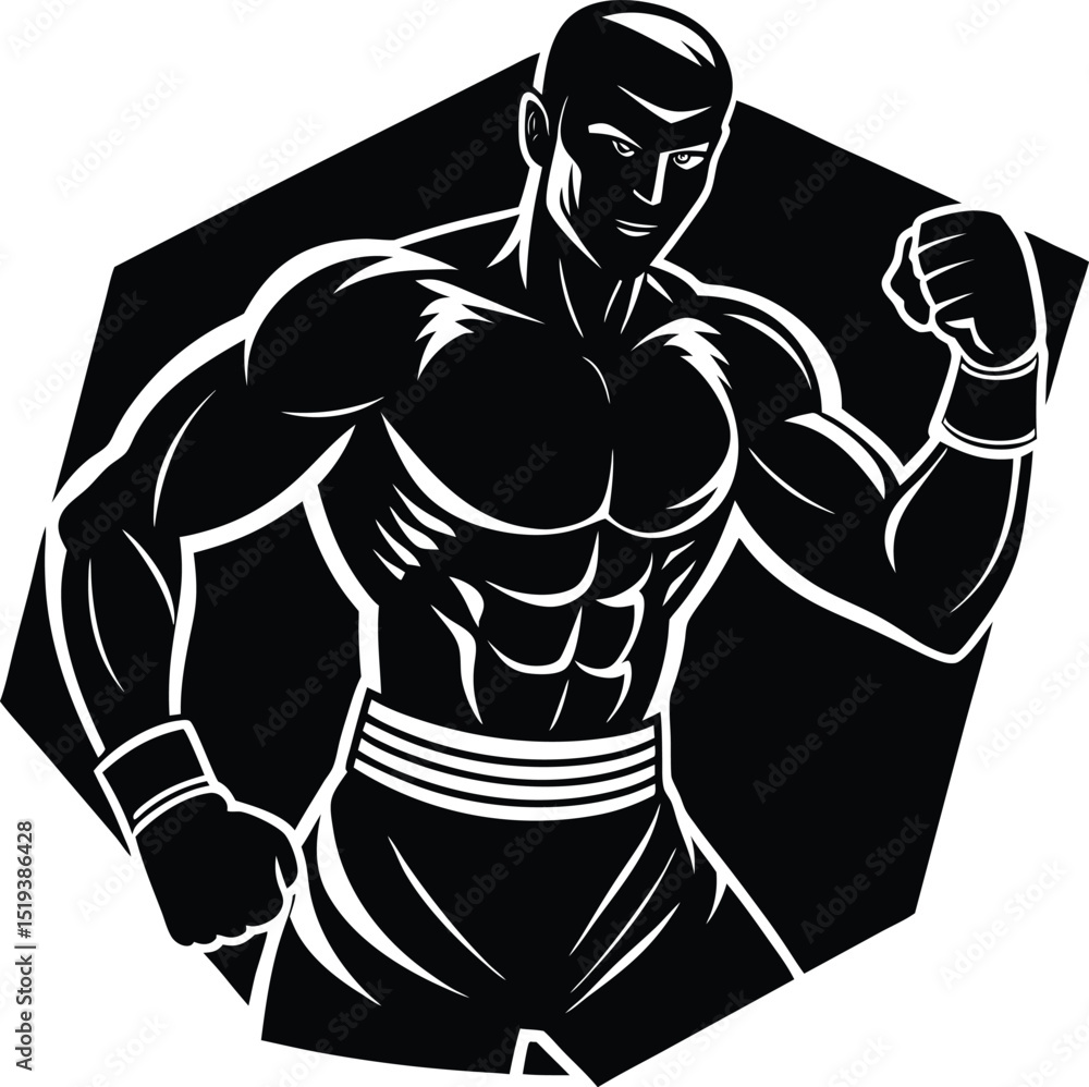 Fototapeta premium Vector Boxer Silhouette in a Powerful Stance for Combat and Fitness Designs