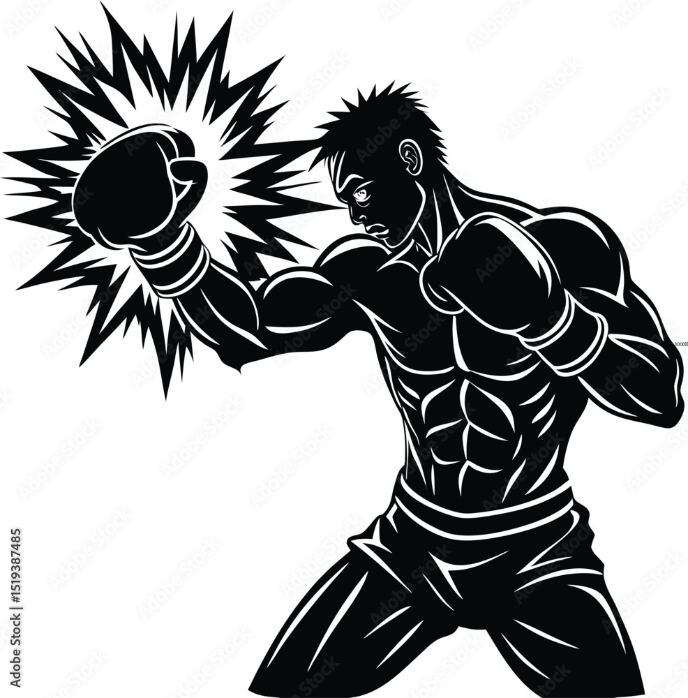 Fototapeta premium Silhouette of a boxer, Vivid Boxing Silhouette Vector: Athletic Fighter in a Dynamic Stance