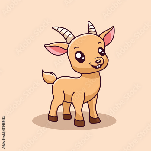 Cute Goat Standing Cartoon Vector Icon Illustration. Animal Nature Icon Concept Isolated Premium Vector. Flat Cartoon Style