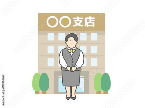 案内係をする女性  支店  建物  イラスト