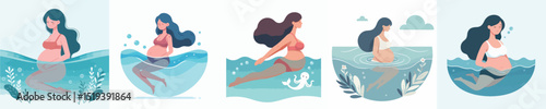 pregnant woman character vector swimming