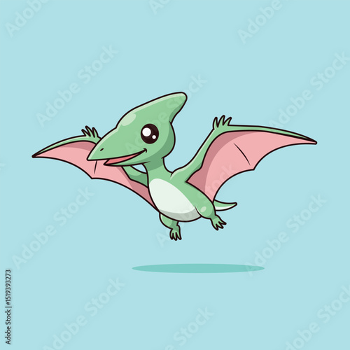 Cute Dino Baby Pterodactyl Flying Cartoon Vector Icon Illustration. Animal Nature Icon Concept Isolated Premium Vector. Flat Cartoon Style