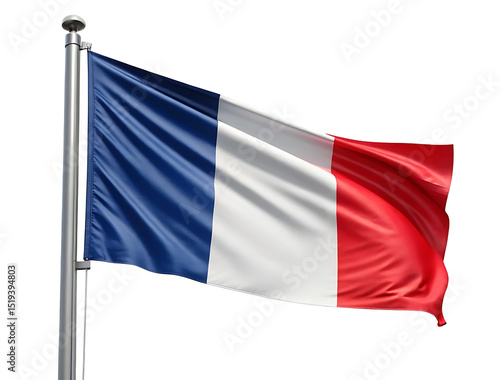 Free Download Detailed French Flag Waving on a Pole, France flag , computer generated image. 3d render. - GFXLoad