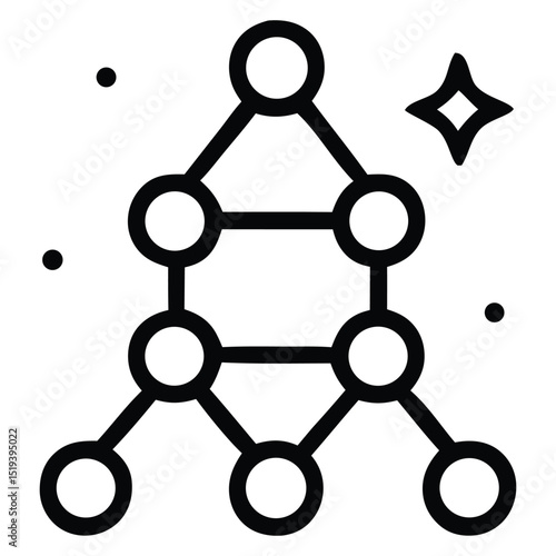 Neural network hierarchy icon. Represents AI architecture, machine learning models, data layers, and complex information processing. Outline style vector.