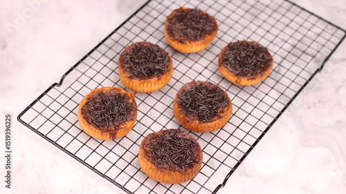 Photography Chocolate bagel cake with sprinkles on top