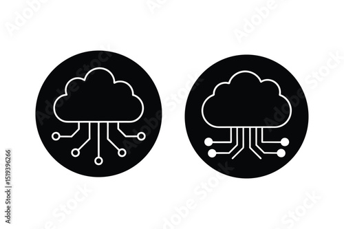 A silhouette vector illustration set of degital cloud computing.