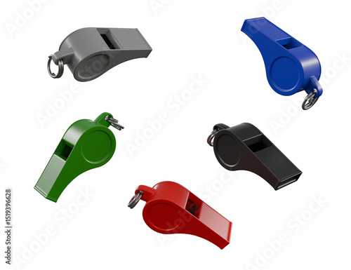 Colorful Whistles isolated on white