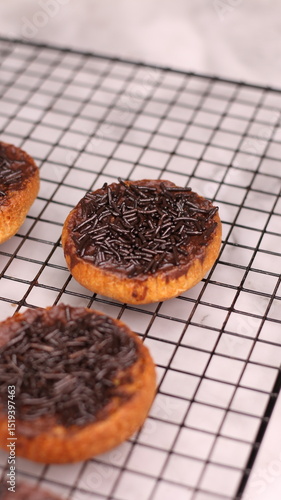 Photography Chocolate bagel cake with sprinkles on top