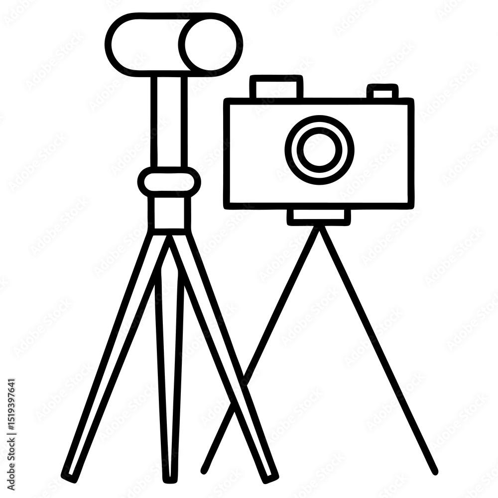 Obraz premium Minimalist Camera and Tripod Line Art