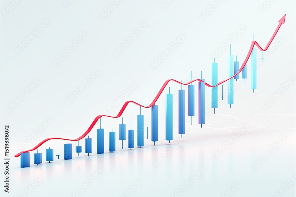Financial candlestick chart with red trend line on light background. Financial candlestick chart with red trend line on light background.