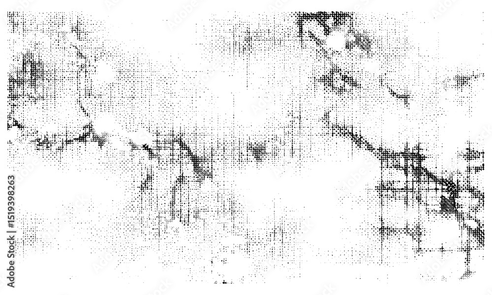 Abstract pixel pattern with chaotic texture, vector illustration, grainy bitmap overlay, halftone dots, glitch art effect, retro gaming background, manga style, pixel graphic design.