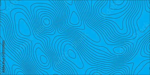 A seamless, abstract pattern of thin, dark grey contour lines resembling topographic maps or organic flow, set against a bright, solid cyan blue background. The lines undulate and form closed  shapes.