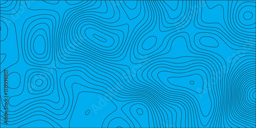 A seamless, abstract pattern of thin, dark grey contour lines resembling topographic maps or organic flow, set against a bright, solid cyan blue background. The lines undulate and form closed  shapes.