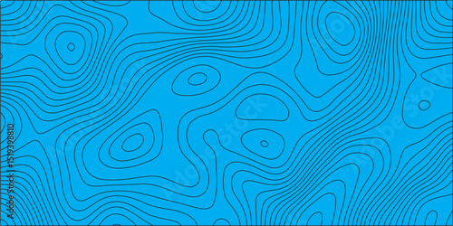 A seamless, abstract pattern of thin, dark grey contour lines resembling topographic maps or organic flow, set against a bright, solid cyan blue background. The lines undulate and form closed  shapes.