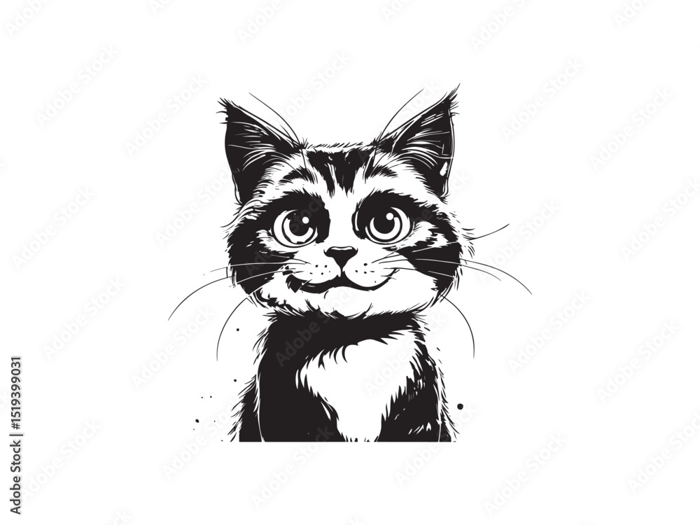 Obraz premium Adorable black and white cat portrait with playful expression on clean white background