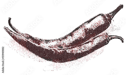 Grunge punk chili design with halftone stipple effect, vector illustration, grainy photocopy texture, retro banner, collage art, textured background, alternative style, urban graphic.