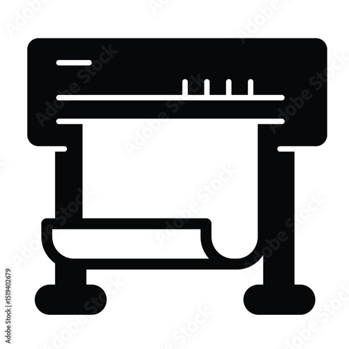 Inkjet plotter with paper solid icon, architect studio concept. Vector graphics. Photo placard, banner, poster printer sign on white background, style mobile or design.