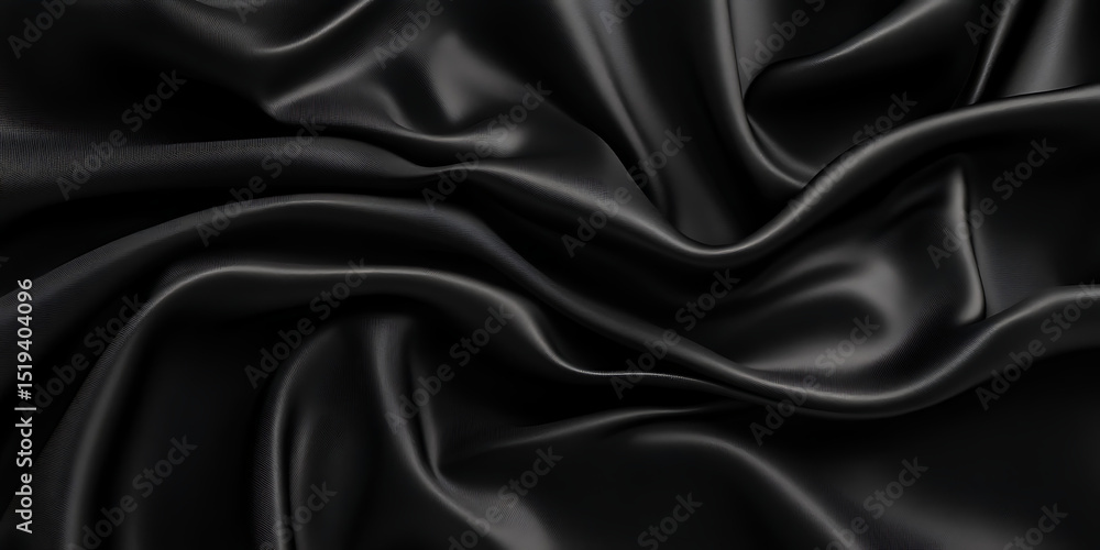 Black silk satin background with smooth waves of fabric for a luxury design and fashion concept. Black silk satin background with smooth waves of fabric for a luxury design and fashion concept.